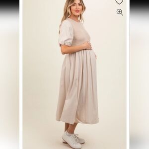 Beige & Sage Ribbed Bodice Maternity Midi Dresses (set Of 2)